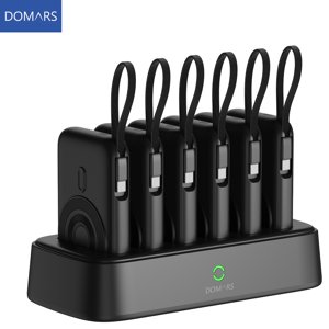 Domars 6pcs 10000mAh Ensemble de banques de puissance magnétique, 22.5W Chargeur portable à charge rapide avec base de charge, type-C intégré & Câble de foudre, forte adsorption magnétique pour les voyages au bureau intérieur