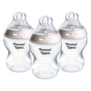 Tommee Tippee Bouteilles pour bébés naturelles, 0m+, Boîte de 3, 9oz Bouteilles pour bébés, Nipple à flux lent