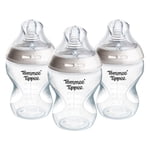 Tommee Tippee Bouteilles pour bébés naturelles, 0m+, Boîte de 3, 9oz Bouteilles pour bébés, Nipple à flux lent