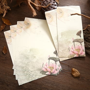 Oriental Style Letter Writing Set 4 Artistic Papers + 2 Envelopes for Wedding Birthday Invitation Stationery