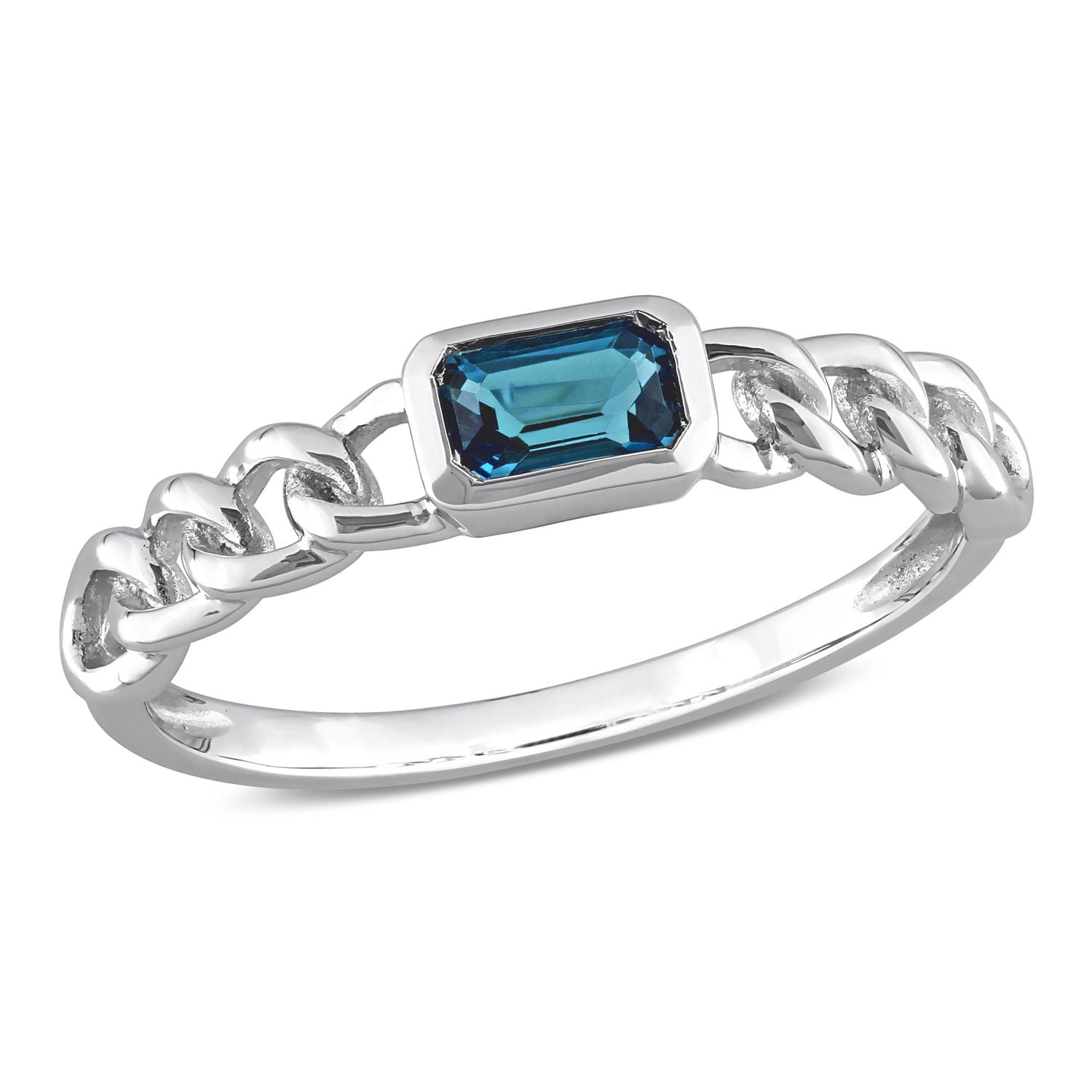 Bague solitaire octogone à maillons Miabella avec 3/8 Carat PBT de topaze bleu en or blanc 10k