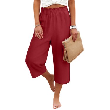 HongQid Pantalon Capri à Jambe Grand pour Femme en Mélange de Lin, Pantalon Court Léger et Respirant à Taille Élastique, Pantalon Décontracté à Coupe Ample pour l'Été, Usage Quotidien, Vacances et Plage