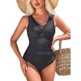 thumbnail image 1 of Charmo Black V Neck One Piece Swimsuit for Womens Ruched Bath Suit, 1 of 5