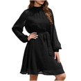 thumbnail image 2 of TopLLC Longues Robe à Manches à Col Rond Femme Mode Robe à Taille Ajustée Robe à Manches Longues Robe de Couleur Unie Robe Femme, 2 of 5