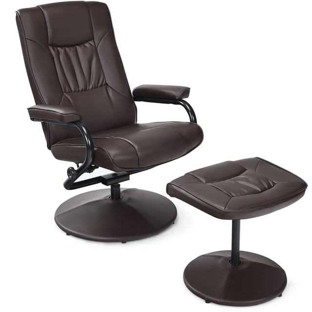 Costway Fauteuil Inclinable Pivotant à 360° en Cuir PVC, Fauteuil d'Appoint Lounge avec Ottoman, Brun