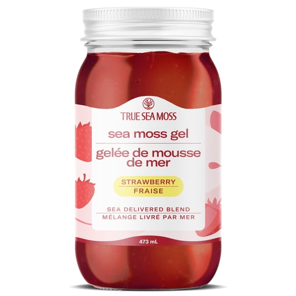 TrueSeaMoss Gel de Mousse de Mer - Forme Alternative de Mousse de Mer - Gel de Mousse de Mer Irlandais à la Fraise - Gel de Mousse de Mer Biologique Cru - Fabriqué aux É.-U. - Gel de Mousse de Mer à la Fraise 473 ml (16 Fl Oz)