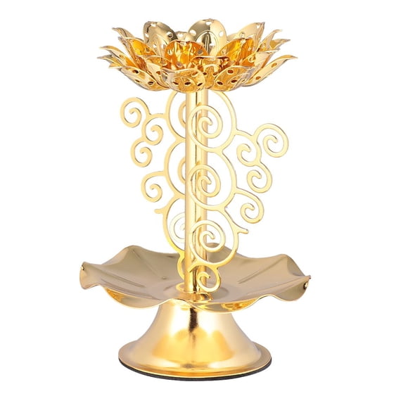 LOVEVER Holder Lotus Gold Diwali Diya Lamp Indian Stand Brass Lamps Oil Flower Decor Holders Tealight Crystal Candelabra Use