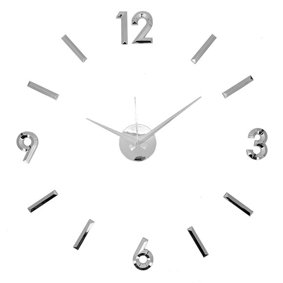 Modern Home Self Adhesive DIY 3D Wall Clock - Metallic Silver