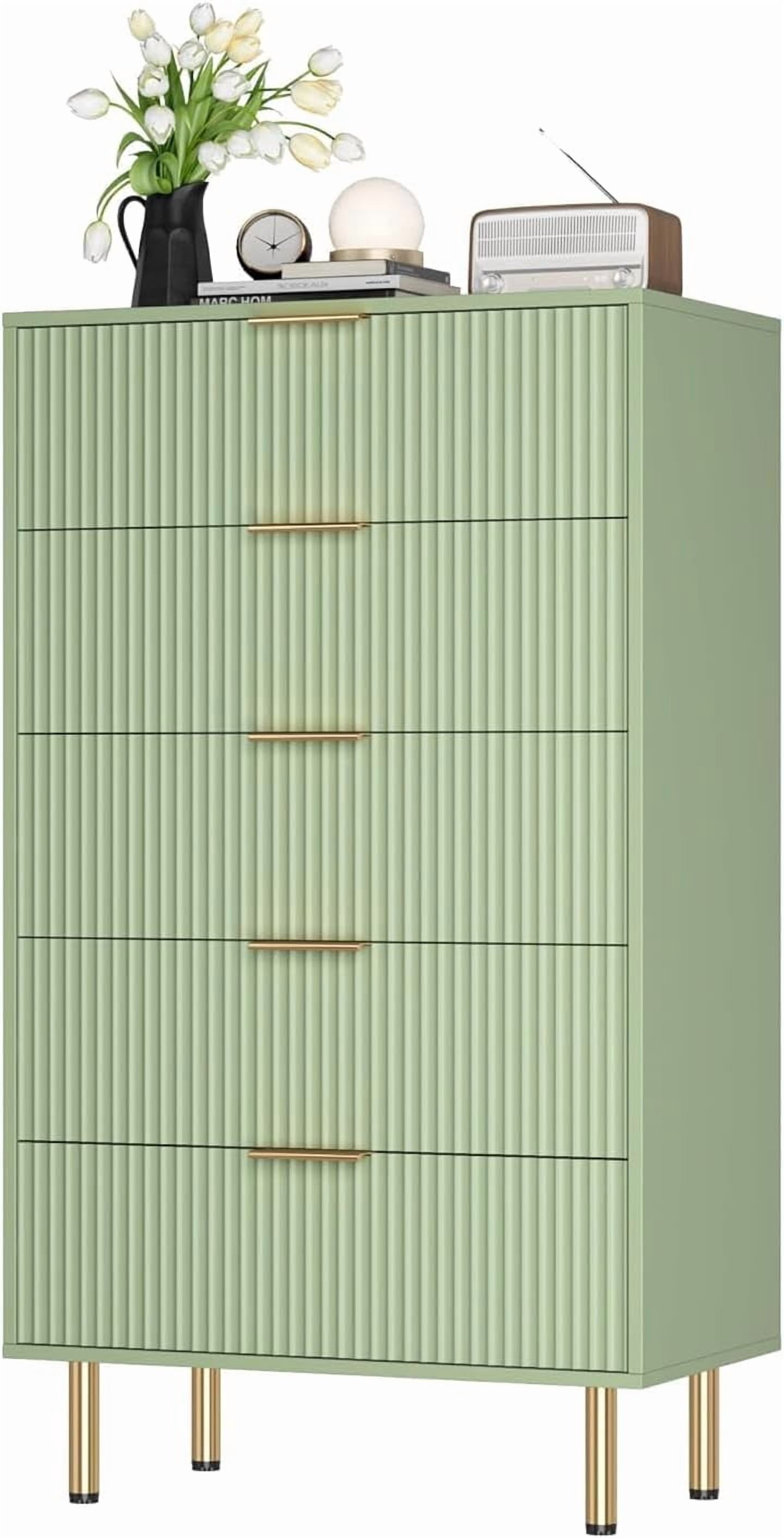 5 Drawer Dresser Fluted Tall Dresser 47.9In Wood Chest of Drawers for Bedroom Living Room Entryway - Anti-Tipping