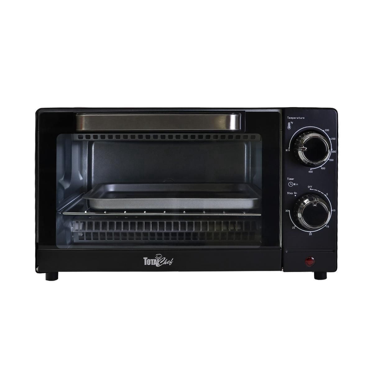 Total Chef 4-Slice Toaster Oven with Timer and Temperature Control (1,000 Watts), Versatile Oven for Toasting & Baking