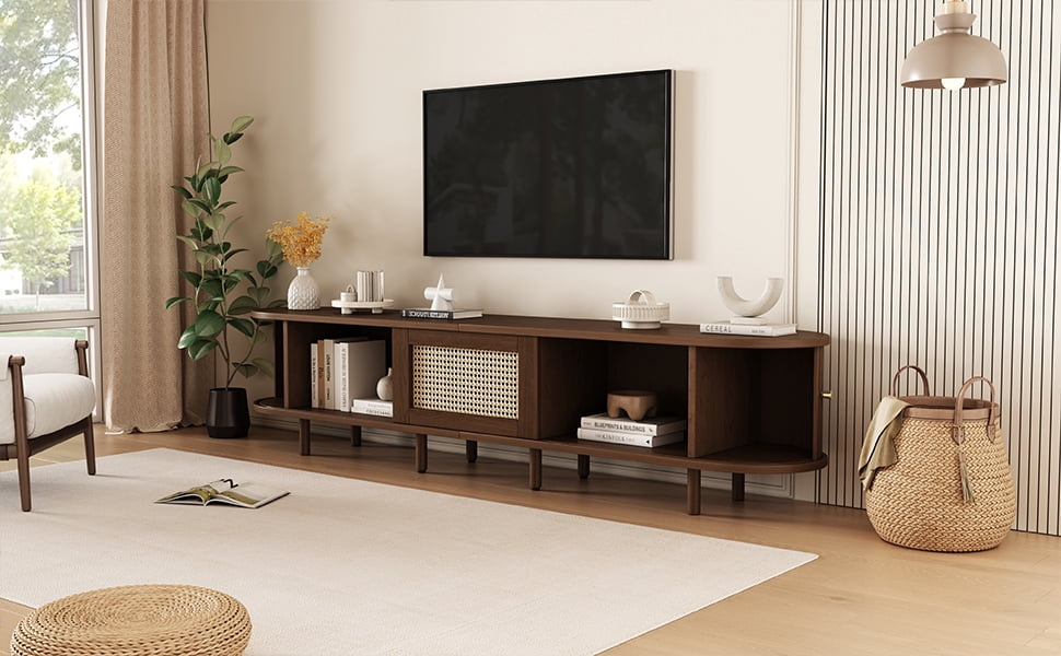 Noble House 64.8" TV Stand,Oval Rounded Corners Media Console for 65" TV,Dark Oak