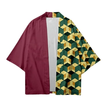 Cardigan Kimono Élégant Style Demon Slayer pour Femmes, Imprimé Anime, pour la Mode Estivale, les Loisirs et les Performances sur Scène et (Vert-M)#3076