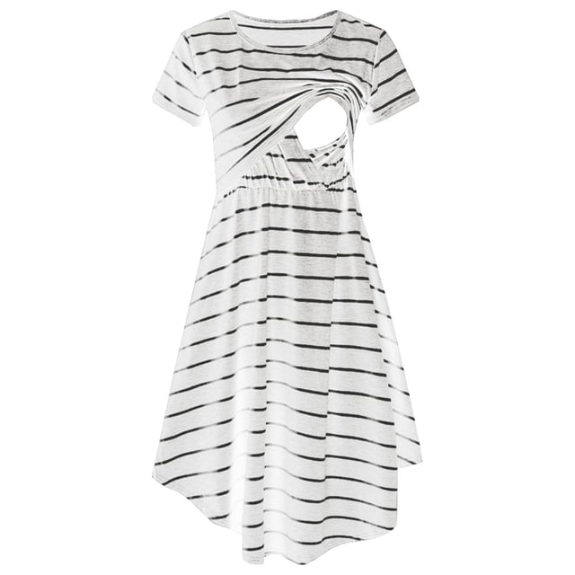 2025 Nouvelle Robe Vintage Décontractée à Rayures pour Femmes Enceintes Grande Taille pour Femmes à Manches Courtes Robe d'Allaitement pour Invitées de Mariage Femmes Rayée Multifonctionnelle