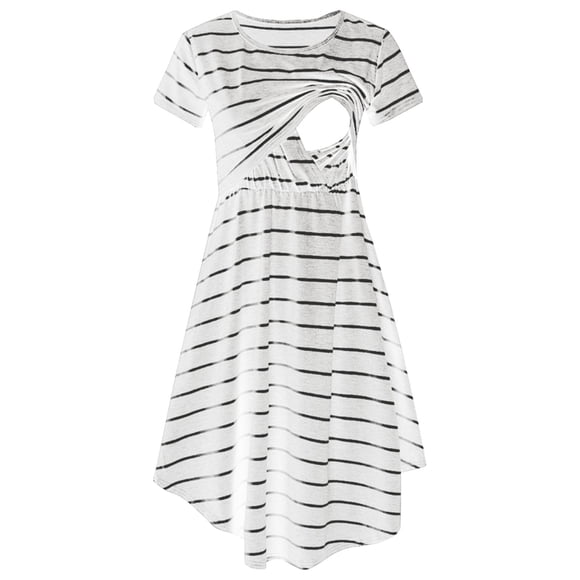 Women Maternity Casual Striped Short Sleeve Nursing Dress Striped Multifunctional Striped Maternity Dress Mom Lactation Dress