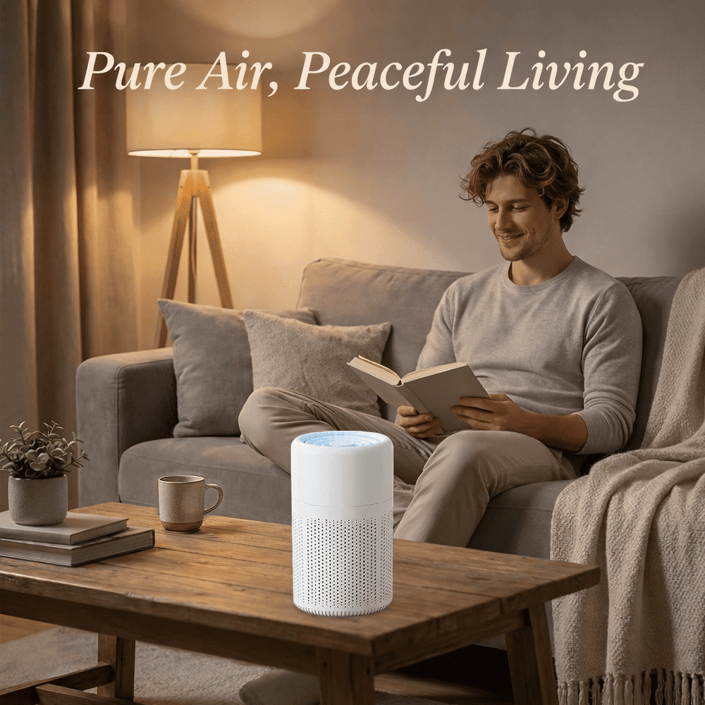 Aodebiao USB Desktop Air Purifier for Home Office, Portable Mini Air Cleaner with HEPA Filter for Smoke Dust Pollen Pet Dander Allergies, Quiet Personal Air Purifier for Bedroom Travel Car Indoor Use