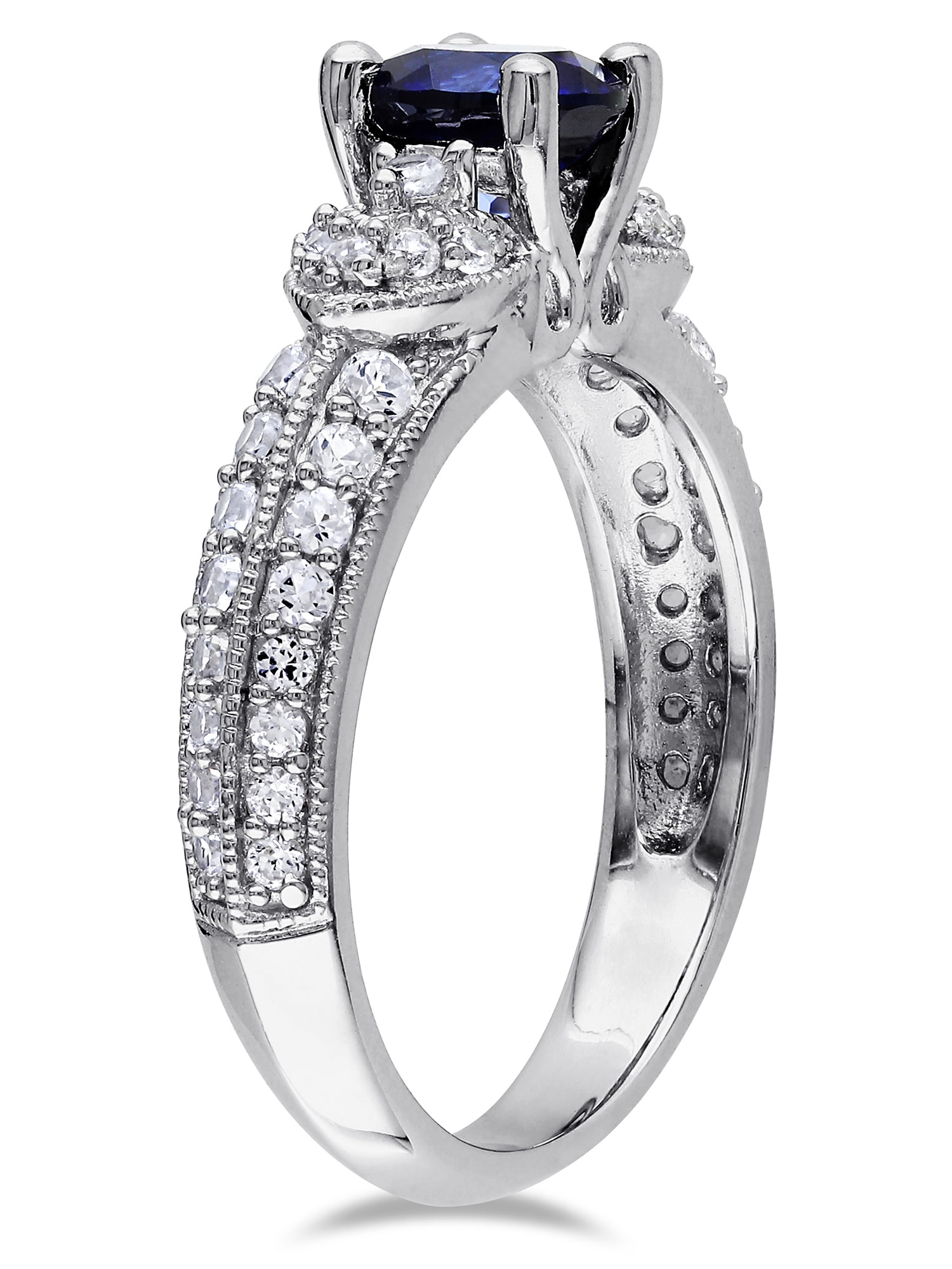 Tangelo 1.67 Carat T.G.W. Created Blue and White Sapphire Sterling Silver Engagement Ring