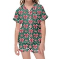 thumbnail image 1 of Satin Pajama Set for Girls Comfortable Two Piece Loungewear with Classic Button Down Design and Soft Short Sleeves, 1 of 3