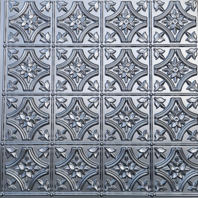 Tuile de Plafond en Faux Étain PVC à Coller 2'x2', Argent, Échantillon