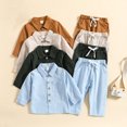 thumbnail image 3 of KYAIGUO Toddler Baby Boys Cotton Linen Button down Shirt Pants Set 2PCS Long Sleeve Solid Color Tops Drawstring Pants Set for 6M-4T, 3 of 9