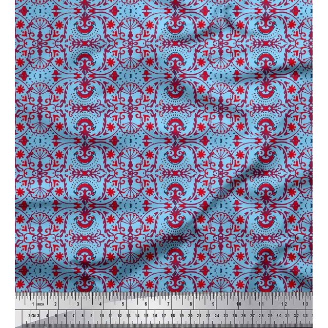 Soimoi Modal Satin Fabric Damask Ethnic Print Fabric by The Yard 42 Inch Wide