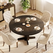Farmhouse 47-Inch Round Dining Table, Sturdy Wood Pedestal Base Table Seats 4-6 for Kitchen, Dining Room & Apartment (Table Only)