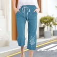 thumbnail image 1 of Simua Linen Capris for Women Elastic Waist Summer Loose Wide Leg Trousers, 1 of 4