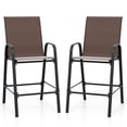 thumbnail image 2 of Costway 2 PCS Outdoor Bar Stools 29" Fabric Bar Height Stools with Armrests & Footrest Brown, 2 of 10