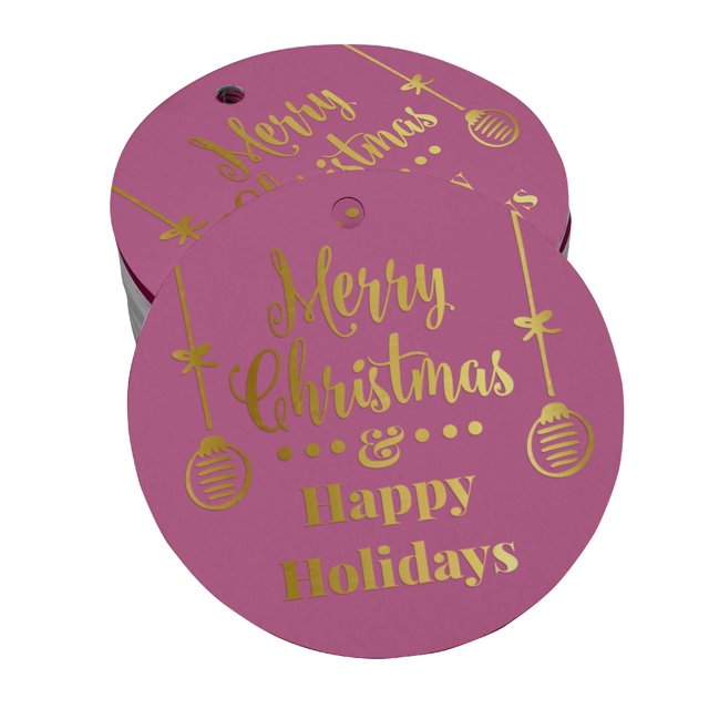 Inkdotpot Pack Of 100 Merry Christmas & Happy Holiday Favor Paper Tags Craft Real Gold Foil Hang Tags