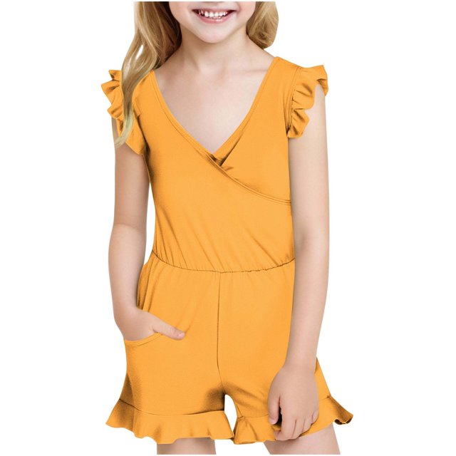 Girls Swimsuit with Chest Pad Ruffle Trim One Piece Bathing Suit Solid Swimsuits Ruched Sleeveless Swimwear for 7-16 Years