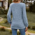 thumbnail image 4 of CEHVOM Women's Round Neck Stripe Matte Solid Color Button Splicing Long Sleeved T-shirt Top Clearance, 4 of 4