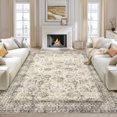 thumbnail image 3 of 9 FTx12 FT Vintage Persian Area Rugs for Living Room, Non Slip Machine Washable Rugs Low Pile Distressed Indoor Rug Floral Print Carpet for Dining Room Bedroom Office, Beige, 3 of 8