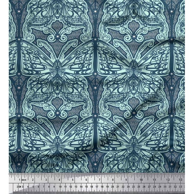 Soimoi Modal Satin Fabric Dot & Artistic Butterfly Print Fabric by Yard 42 Inch Wide