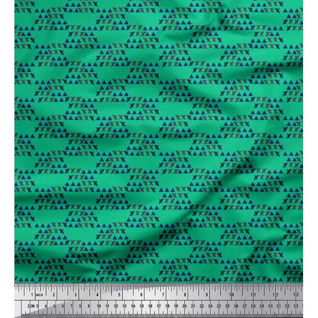 Soimoi Poly Georgette Fabric Cross Sign & Triangle Geometric Print Fabric by Yard 52 Inch Wide