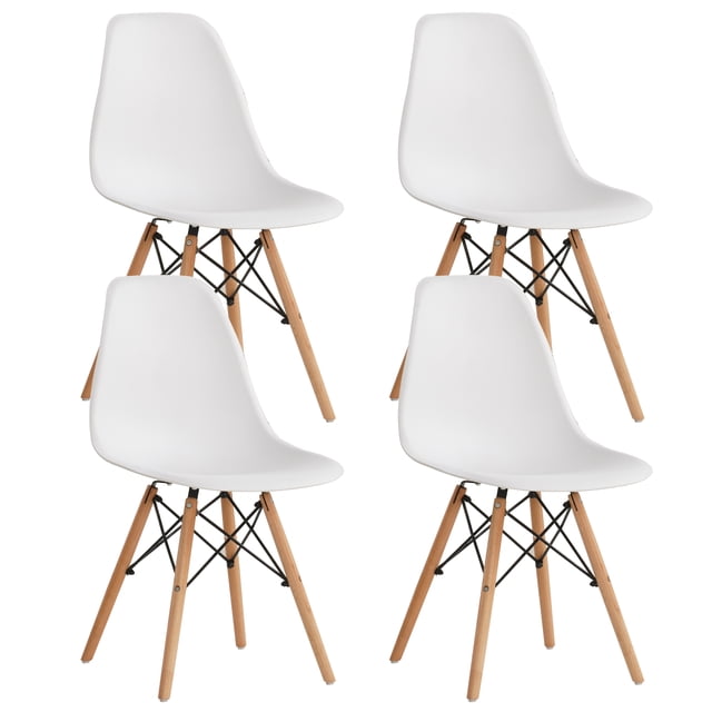 Aykah Chaise de Salle à Manger Eiffel Moderne, Blanche (Ensemble de 4), avec un Siège en Plastique Blanc Élégant et un Dossier Haut Courbé pour un Confort Ergonomique. les Chaises Sont Soutenues par des Pieds en Bois MDF Robustes avec des Cadres Métalliques Noirs Intégrés pour une Stabilité Accrue. Conçues avec une Esthétique Moderne et Mi‐siècle, Ces Chaises Conviennent aux Salles à Manger, Salons, Bureaux Ou Salons. Légères et Faciles à Assembler, Chaque Chaise Mesure 20.5” x 46” x 32.3” (L x L x H) avec une
