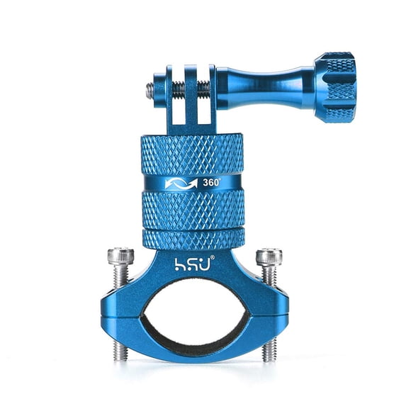 HSU Support de Guidon en Aluminium pour Vélo Gopro Hero 11/10/9/8/7/6/5/4 Session SJCAM AKASO Campark et Autres Caméras d'Action, Support Rotatif à 360 Degrés pour Vélo de Montagne (Bleu)