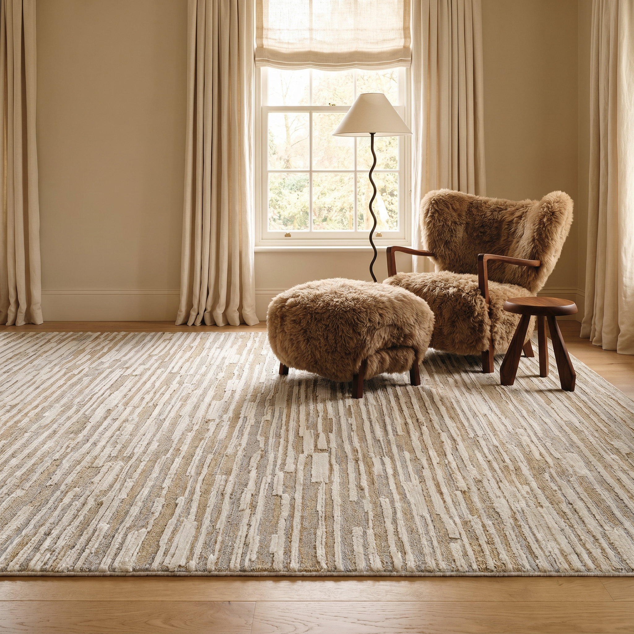 Tapis d'interieur abstrait Rug Branch Nomad, beige marron, moderne - Salon, chambre, salle a manger et cuisine