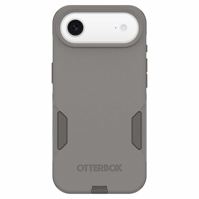 OtterBox Commuter MagSafe Case w/Camera Control Grey Comfort for iPhone Air with a slim, rugged grey dual-layer shell featuring a matte finish, precise camera cutout with white border, textured side grips, and embossed OtterBox logo, designed for durable everyday protection and MagSafe charging compatibility.