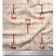 thumbnail image 1 of Soimoi White Viscose Chiffon Fabric Notes & Guitar Musical Instrument Printed Craft Fabric by the Yard 42 Inch Wide, 1 of 5