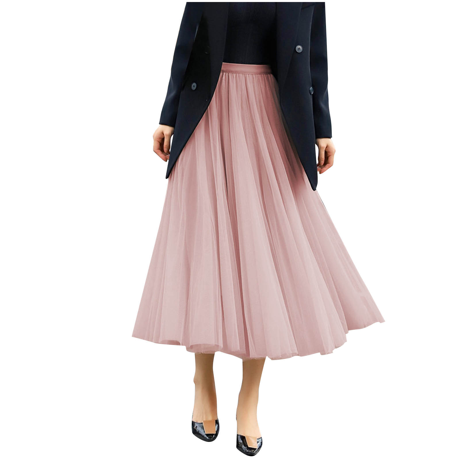 Nuoqisi Women's Tulle Skirt Elastic High Waist Layered Pleated