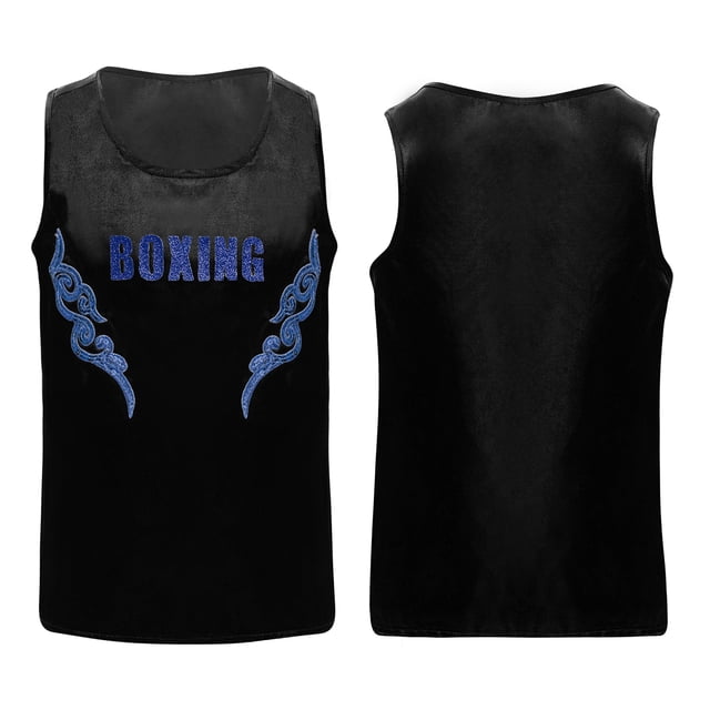 Yanarno Débardeurs de Boxe à Sequins pour Garçons Sans Manches Imprimé Lettres pour Course Noir&Bleu 14