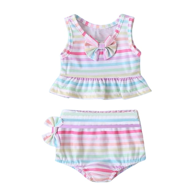 MIASHUI Two Pieces Girls Bathing Suits Ruffles Flounce Printed Bikini Set Swimwear,Pink,18-24 Months