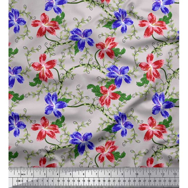 Soimoi Tissu de Canard de Coton Feuilles & Azalée Imprimé Floral 1 Yard 56 Inch Wide