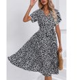 thumbnail image 1 of Xuniizn Robe pour Femmes à Col en V, Manches Courtes, Coupe Ajustée à la Taille, Robe Midi Mode Confortable à Imprimé Floral, Robe d'Été Décontractée, P-2TG, 1 of 3