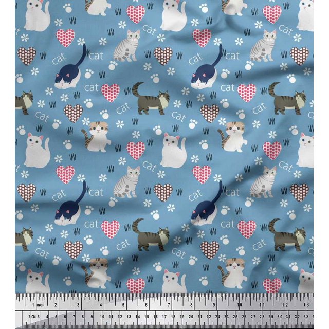 Soimoi Velvet Fabric Heart,Footprint & Cat Animal Print Sewing Fabric Yard 58 Inch Wide