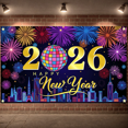 thumbnail image 5 of Colorful Fireworks 2026 New Year Banner Shiny Stars Happy New Year Display Champagne Glass Design Party Balloons 2026 Celebration Backdrop for New Year Party 2026 Celebration New Year Eve Event, 5 of 5