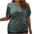 thumbnail image 1 of Timegard Womens Tops Plus Size Side Ruched Drop Shoulder Crewneck Short Sleeve Workout Top Comfy Casual, 1 of 4