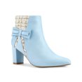 thumbnail image 1 of BLISSFUL STEP Women's Pointed Toe Plaid Block Heels Ankle Boots Sky Blue 8, 1 of 8