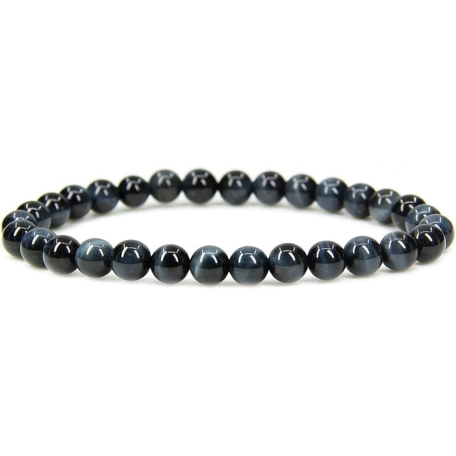 Bracelet Extensible Unisexe en Perles Rondes de 6 mm en Oeil de Tigre Bleu Naturel