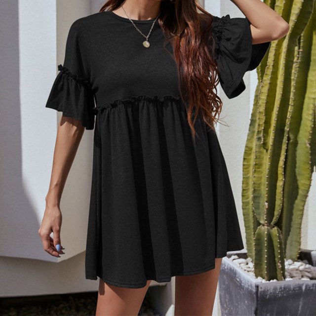 Jusqu'à 65 % de Rabais! Robes d'Été à la Mode pour Femmes 2024 Grande Taille Décontractées Unies à Manches Courtes Bouffantes à Col Rond Robe Longue pour Dames