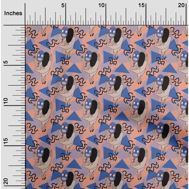 oneOone Tissu Georgette Viscose Pêche à Poistriangle & Monstre Matériel de Robe Imprimé Tissu au Mètre 42 Pouces de Large